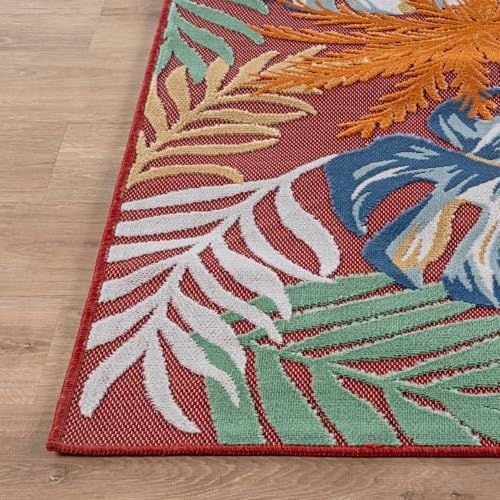 Luul Home Floral Indoor Outdoor Rugs 5x7 Large Area Rug for Living Room, Patio Decor, Kitchen, and Entryway Rug, Washable Stain Resistant Outside Carpet Red 5 x 7 - Image 6