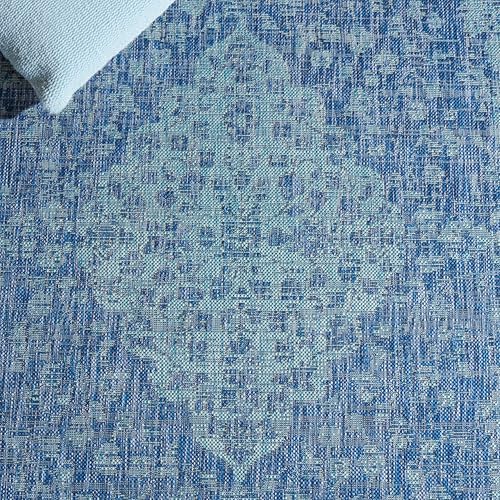 SAFAVIEH Washable Rug Outdoor Courtyard Collection - 2'7" x 5', Navy & Aqua Blue, Non-Shedding & Easy Cleaning, Ideal for Patio, Backyard, Mudroom (CY8720-39421) - Image 4