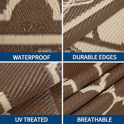 GAOMON Outdoor Rug 10x14 ft, Waterproof Reversible Patio Rug for Outdoor Deck, Large Plastic Straw Mat for Camping, RV & Picnic, Easy Clean, UV Resistant Indoor Outdoor Carpet,Geometric-Brown&Coffee - Image 7