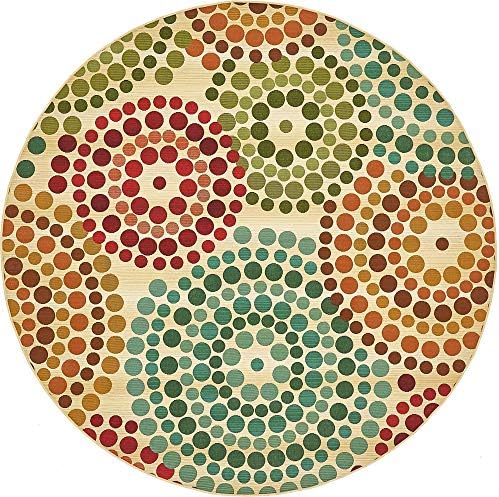 Unique Loom Outdoor Modern Collection Area Rug - Spark (8' Round, Beige/ Burgundy) - Image 3
