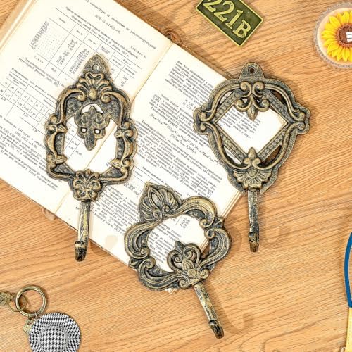 Sungmor Set of 3 Decorative Cast Iron Wall Hooks - Vintage Black Gold - Image 5