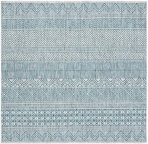 SAFAVIEH Washable Rug Outdoor Courtyard Collection - 6'7" Square, Grey & Teal, Non-Shedding & Easy Cleaning, Ideal for Patio, Backyard, Mudroom (CY8196-37212) by Unknown