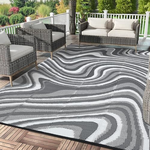 Garvee Outdoor Rug 9x18 Modern Waterproof Outdoor Plastic Straw Rug, Grey by Garvee