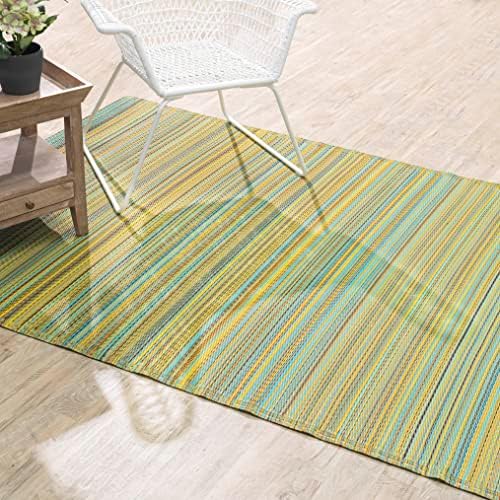 Fab Habitat Outdoor Rug - Waterproof, Fade Resistant, Crease-Free - Premium Recycled Plastic - Striped - Large Patio, Deck, Sunroom, Camping, RV - Cancun - Lemon & Apple Green - 6 x 9 ft by FabHabitat