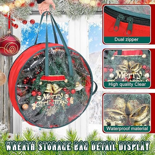 Shappy 12 Pcs Red Wreath Storage Bag Clear Wreath Box Storage Containers with Clear Window and Handle Garland Containers for Holiday Seasonal Bags - Image 3