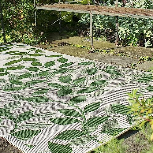 Fab Habitat Outdoor Rug - Waterproof, Fade Resistant, Reversible - Premium Recycled Plastic - Tropical - Porch, Deck, Balcony, Mudroom, Laundry Room, Patio - Bali - Forest Green & Cream - 3 x 5 ft by FabHabitat