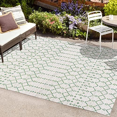 Eyely Moroccan Textured Weave Area Rug 5X8 Green/Ivory, Indoor Outdoor Rug by eyely