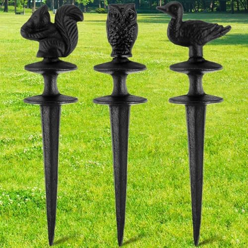 Tandefio 3 Pcs Garden Hose Guide Stakes, Owls Squirrels Ducks Cast Iron by Tandefio