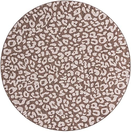 Unique Loom Outdoor Safari Collection Area Rug - Leopard (10' Round, Brown/ Light Brown) - Image 2