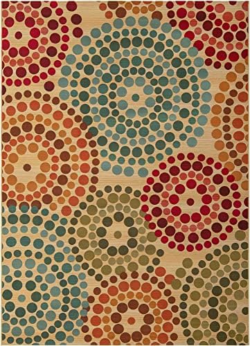 Unique Loom Outdoor Modern Collection Area Rug - Spark (7' 1" x 10' Rectangle, Beige/ Burgundy) - Image 3