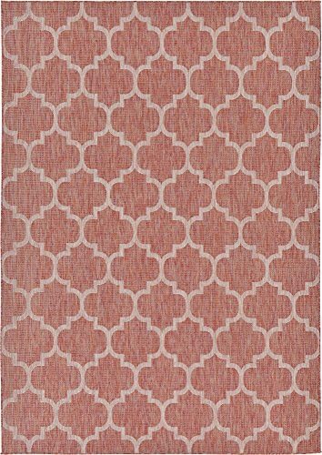 Unique Loom Outdoor Trellis Collection Area Rug (8' x 11' 4" Rectangle, Rust Red/ Ivory) - Image 3
