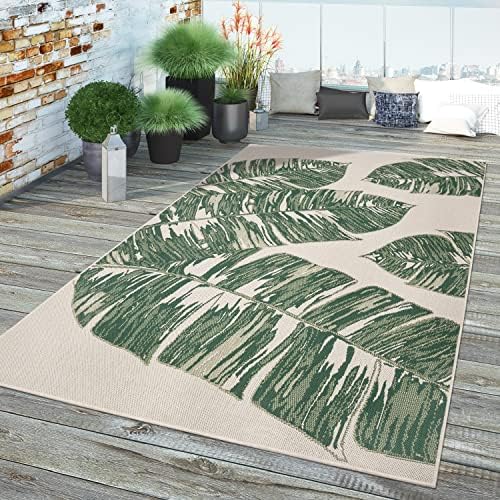 Paco Home Tropical Outdoor Rug Jungle Leaves Design for Patio in Green Beige, Size: 4'7" x 6'7" - Image 5