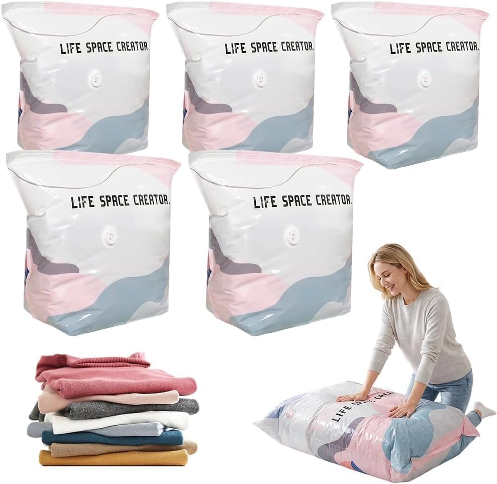 No Pump Vacuum Storage Bags, No Pump Large Vacuum Storage Compression Bags, Thick Airtight Reusable Organizer for Clothes Comforters Travel Moving Closet Storage，5：19.6 * 27.5in by Mrkyy