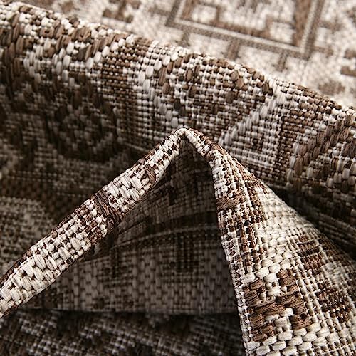 Rugs.com Outdoor Aztec Collection Rug – 13 Ft Round Brown Flatweave-Pile Rug Perfect for Kitchens, Dining Rooms - Image 6