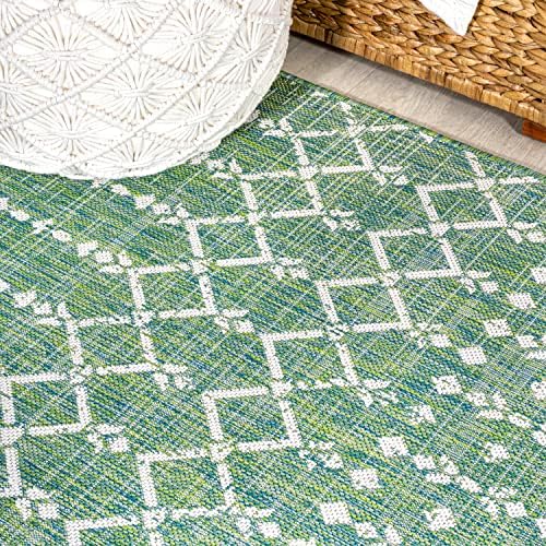 Eyely Moroccan Woven Square Rug 5X5 Green/Cream, Indoor Outdoor Rug - Image 7