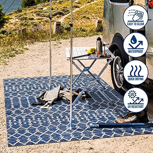 Eyely Moroccan Textured Weave Runner Rug 2X8 Navy/Beige, Indoor Outdoor Rug - Image 5