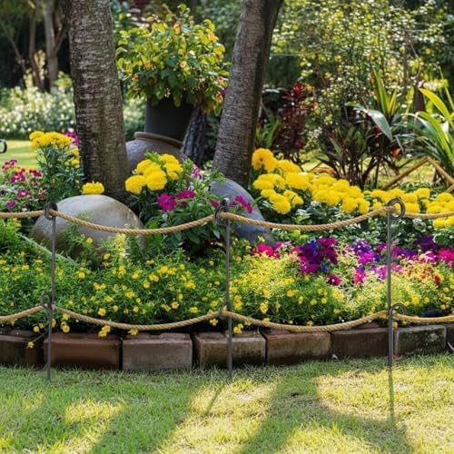 MorningRo 18 Pcs 42'' Double Rope Stakes Black Steel Poles/Stakes with Loop Fence Poles for Creating a Rope Border Around Flower Beds, Trees, Gardens, Walkways - Image 3