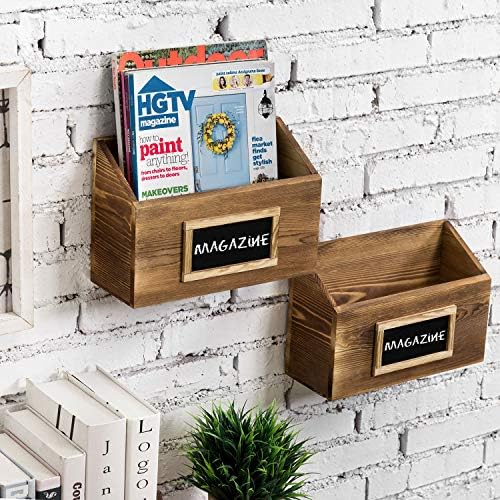 MyGift Rustic Burnt Wood Wall Mounted Mail File Magazine Holder Set of 2 by MyGiftHome