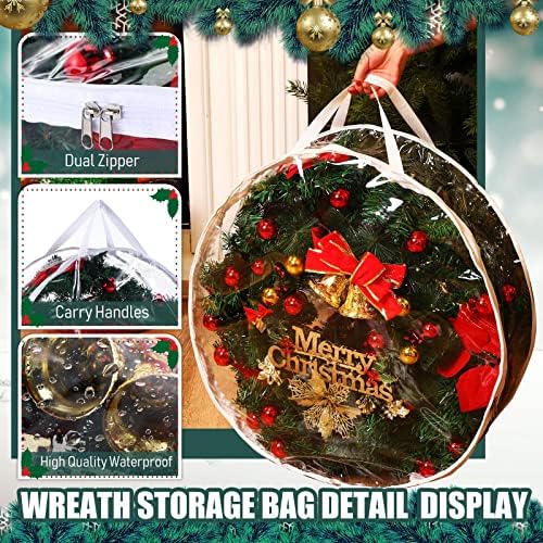 Zhengmy 10 Pcs 30 Inch Christmas Wreath Storage Bags Transparent Wreath Storage Container Bulk Wreaths Box with Dual Zippers and Handles for Xmas Holiday Wreaths Garland - Image 4