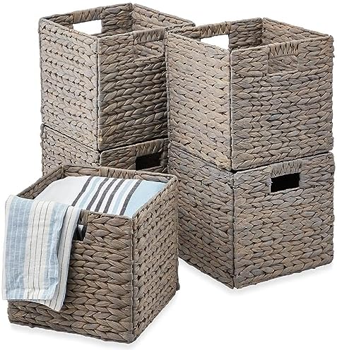 Best Choice Products 12x12in Pack of 5 Cube Storage Baskets, Water Hyacinth Multipurpose Collapsible Organizers, Handwoven Laundry Totes for Laundry, Living Room, Kids Room & Nursery - Gray by BestChoiceProducts