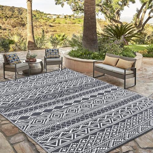 GlowSol 8x10 Outdoor Rug Waterproof Carpet with Carry Bag Outdoor Plastic Straw Rug for Patio Modern Camping Mat Easy Cleaning Reversible Outdoor Carpet for Balcony Deck Backyard RV Picnic,Grey - Image 7
