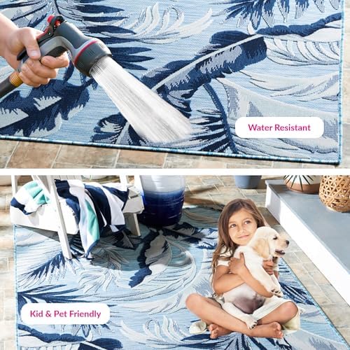 SAFAVIEH Washable Rug Outdoor Cabana Collection - 5'1" Square, Aqua & Navy, Non-Shedding & Easy to Clean, Ideal for Patio, Backyard, Mudroom (CBN452J) - Image 2