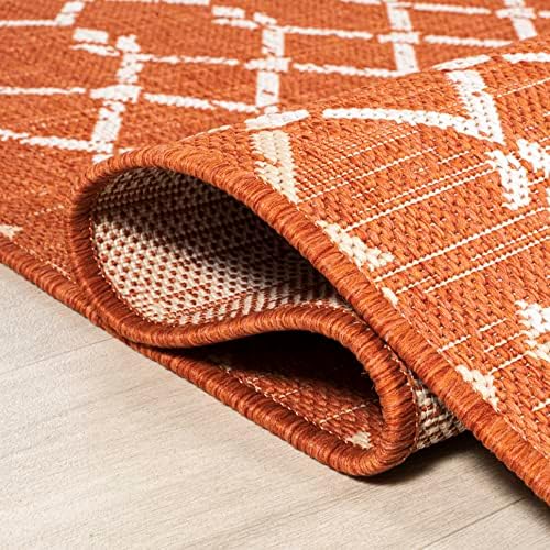 Eyely Moroccan Woven Area Rug 8X10 Orange/Cream, Indoor Outdoor Rug - Image 7