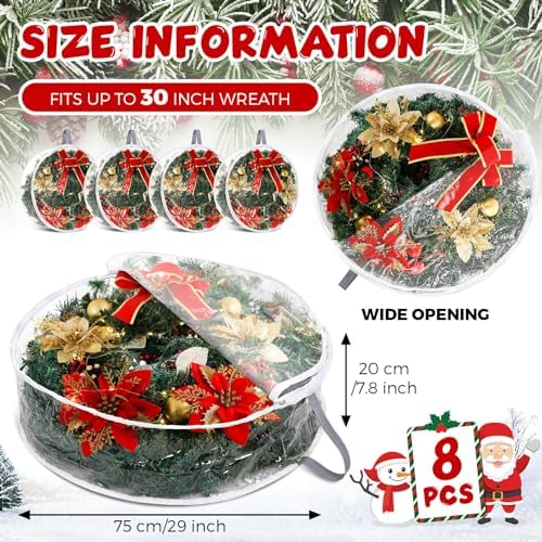 Windyun 8 Pcs 30" Christmas Wreath Storage Bag Dual Zippers Gray Handles - Image 2