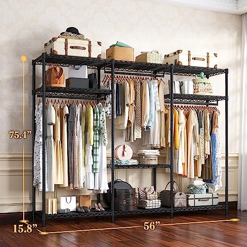 Raybee Clothes Rack, Freestanding Closet Storage System, 3 Rods 9 Shelves - Image 6