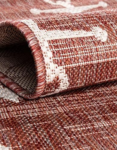 Unique Loom Outdoor Coastal Collection Area Rug - Ahoy (3' 3" x 5' 3" Oval, Rust Red/Ivory) - Image 6