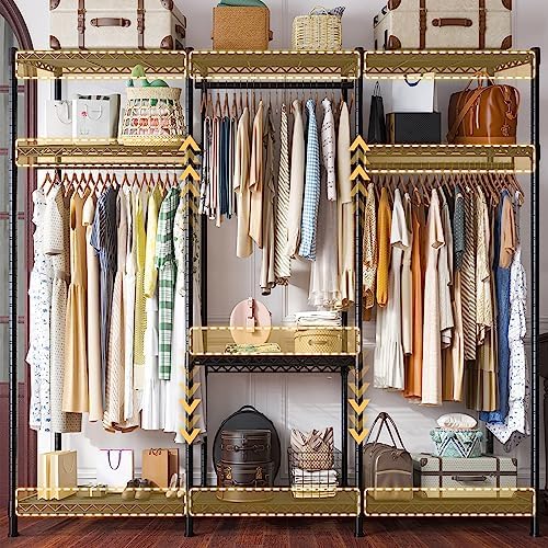 Raybee Clothes Rack, Freestanding Closet Storage System, 3 Rods 9 Shelves - Image 3