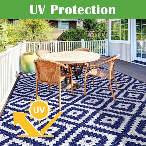 Mattitude Waterproof Outdoor Rug, Reversible Patio Rug, 8'x10' Blue - Image 3