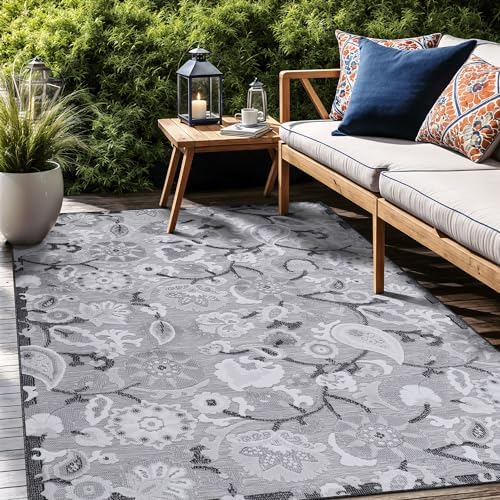 Luul Home Floral Indoor Outdoor Rugs 8x10 Large Area Rug for Living Room, Patio Decor, Kitchen, and Entryway Rug, Washable Stain Resistant Outside Carpet Gray 8 x 10 by Unknown