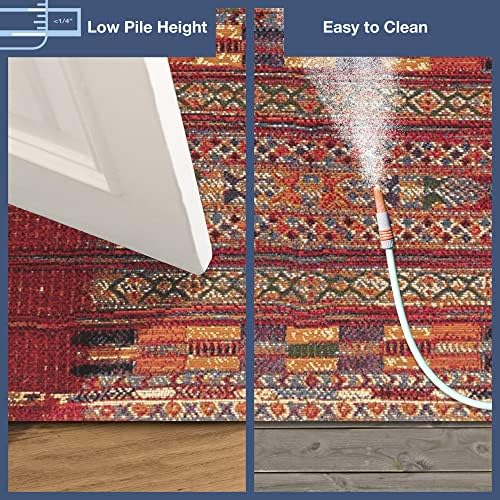 Liora Manne Marina Indoor/Outdoor Power Loomed Synthetic Blend Low Profile Area Rug - Traditional Geometric Casual Southwestern Colorful (Tribal Stripe Red) (3'11" x 5'10") - Image 4