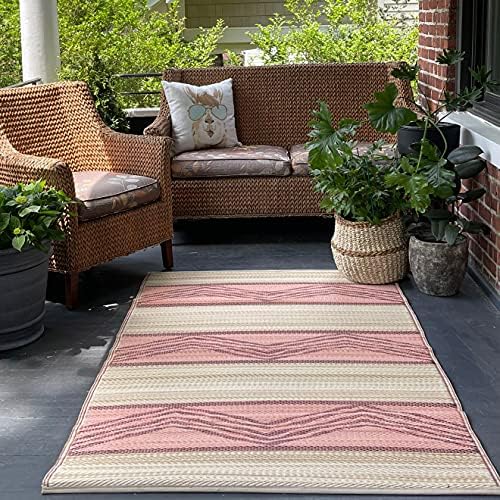 Fab Habitat Outdoor Rug - Waterproof, Fade Resistant, Crease-Free - Premium Recycled Plastic - Tribal Boho - Patio, Deck, Porch, Balcony, Laundry Room - Lagos - Sand & Coral - 4 x 6 ft - Image 2