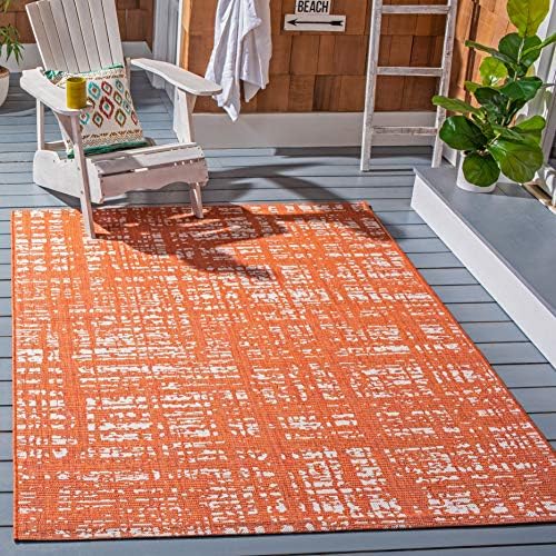 SAFAVIEH Washable Rug Outdoor Courtyard Collection - 8' x 10', Orange & Ivory, Non-Shedding & Easy Cleaning, Ideal for Patio, Backyard, Mudroom, DIning Space (CY8451-52821) by Unknown
