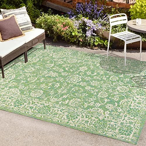 JONATHAN Y Weave Floral Indoor Outdoor Area Rug 9X12 Cream/Green, Tela Bohemian Textured for Backyard, Patio, Porch, Easy-Cleaning, High Traffic, Pet-Friendly, Non-Shedding (SMB100F-9) - Image 4