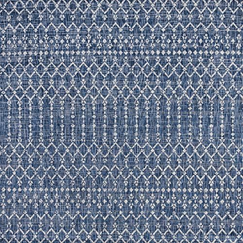 Eyely Moroccan Woven Square Rug 5X5 Navy/Light Gray, Indoor Outdoor Rug - Image 2