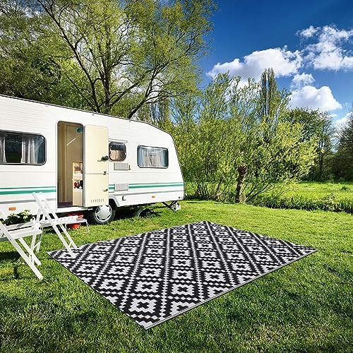 9' x 12', Plastic Straw Rug, Outdoor Patio Rugs, RV Rug, Large Floor Mat and Rugs for Outdoors, RV, Patio, Backyard, Deck, Picnic, Beach, Trailer, Camping, (Black&White | Diamond2) - Image 4
