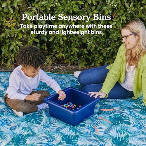 ECR4Kids Stackable Square Bins with Non-Snap Lids, Multipurpose Organization, Navy, 2-Pack - Image 3