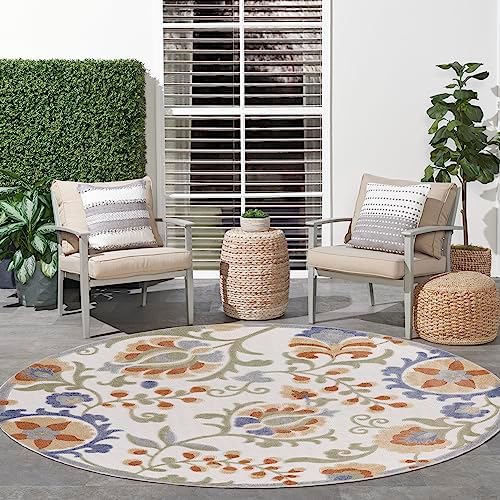 Nourison Aloha 63x63 Polypropylene Area Rug in Ivory and Blue - Image 3