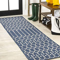 Eyely Moroccan Textured Weave Runner Rug 2X8 Navy/Beige, Indoor Outdoor Rug by eyely