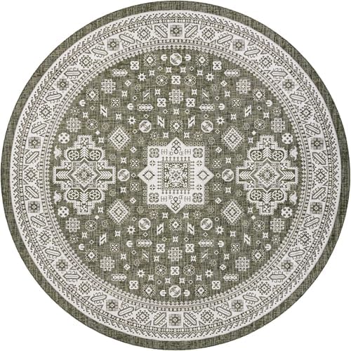Rugs.com - Outdoor Aztec Rug – 13 Ft Round Green Indoor/Outdoor Rug – Washable, Stain-Resistant, Perfect for Patios and Decks - Image 3