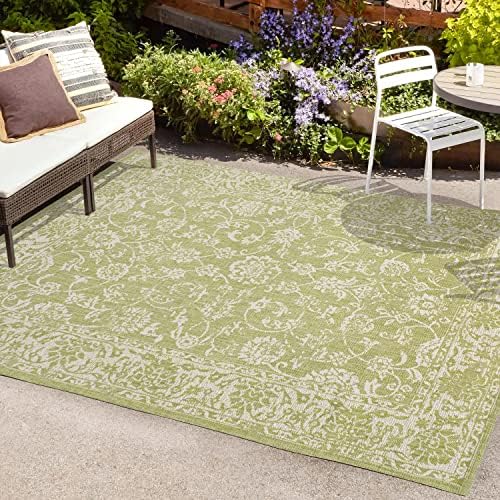 JONATHAN Y Weave Floral Indoor Outdoor Area Rug 8X10 Green/Cream, Tela Bohemian Textured for Backyard, Patio, Porch, Easy-Cleaning, High Traffic, Pet-Friendly, Non-Shedding (SMB100D-8) - Image 4
