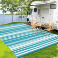 Outdoor Plastic Straw Rug 9x18 Waterproof Outside Rug, Large Modern Striped Reversible Floor Mats, Foldable & Lightweight Camping Carpet for Patio, Porch, Deck, Backyard, Balcony, Light Blue by GAOMON
