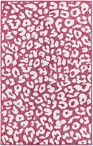 Unique Loom Outdoor Safari Collection Area Rug - Leopard (3' x 5' 1" Rectangle, Magenta/ Ivory) - Image 3