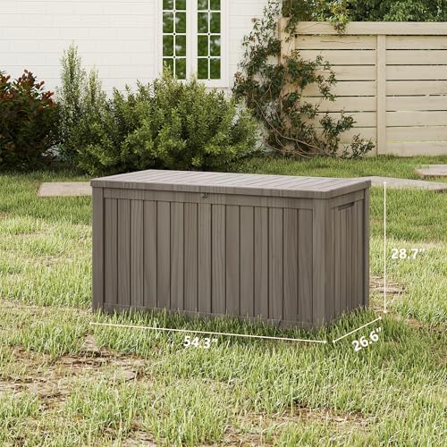 180 Gallon Deck Boxes Outdoor Waterproof, Outdoor Storage Box with Lockable Lid & UV-Resistant for Patio Furniture, Outdoor Cushions, Garden Tools and Pool Supplies, Light Brown - Image 3