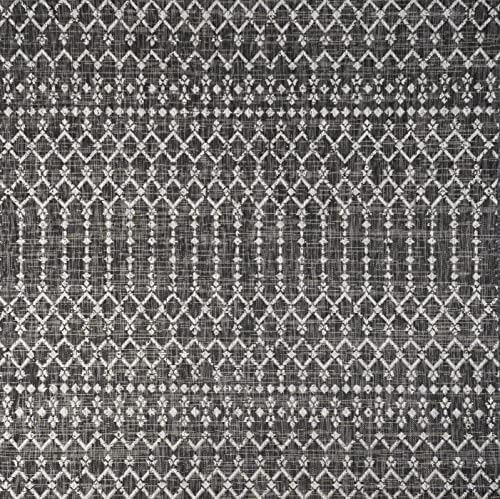 Eyely Moroccan Textured Weave Square Rug 6X6 Black/Gray, Indoor Outdoor Rug by eyely
