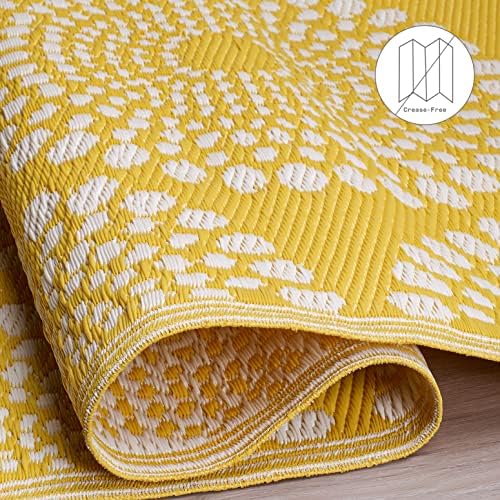 Fab Habitat Outdoor Rug - Waterproof, Fade Resistant, Crease-Free - Premium Recycled Plastic - Floral Medallion - Patio, Porch, Deck, Balcony - Rio - Yellow - 5 x 8 ft - Image 5