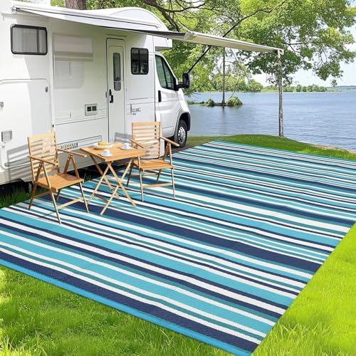 Garvee 10x20 Outdoor Large Blue Rug Modern Striped Lines Outdoor Rug - Image 2